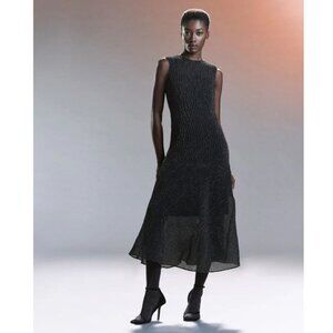 NWT Akris Punto Metallic 3D Organzino Midi Dress Size 14